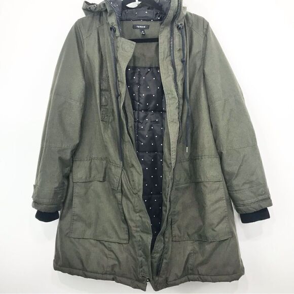 Torrid Olive Green Canvas Zip Up Hooded Winter Anorak Jacket - Picture 6 of 16